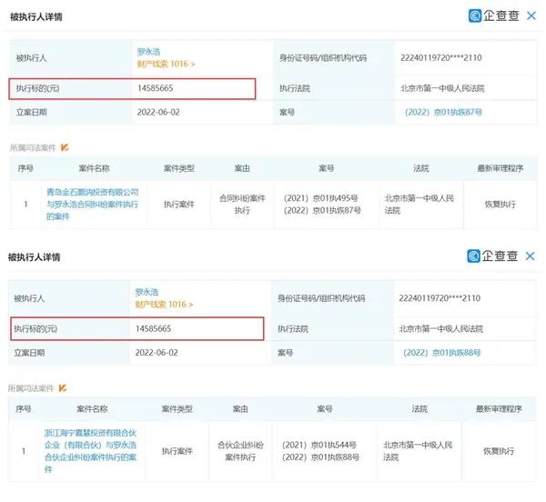 2022-06-06 罗永浩再次成为被执行人