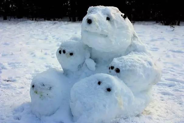 堆雪人的图片看过立马奉上膝盖，默默放下手里雪
