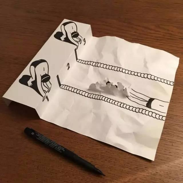 在普通的A4纸上先画出画,然后撕出3D效果!