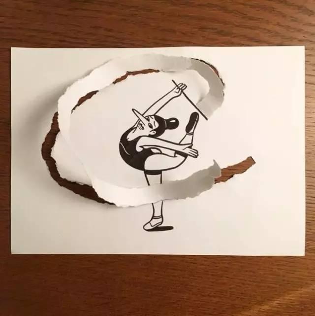 在普通的A4纸上先画出画,然后撕出3D效果!