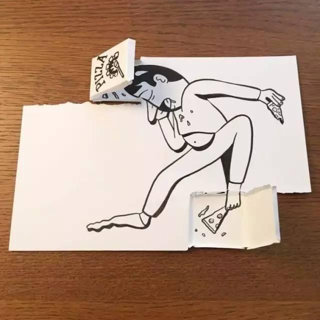 在普通的A4纸上先画出画,然后撕出3D效果!
