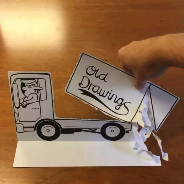 在普通的A4纸上先画出画,然后撕出3D效果!