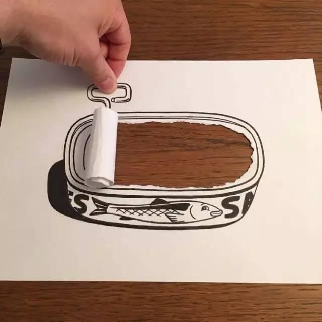 在普通的A4纸上先画出画,然后撕出3D效果!