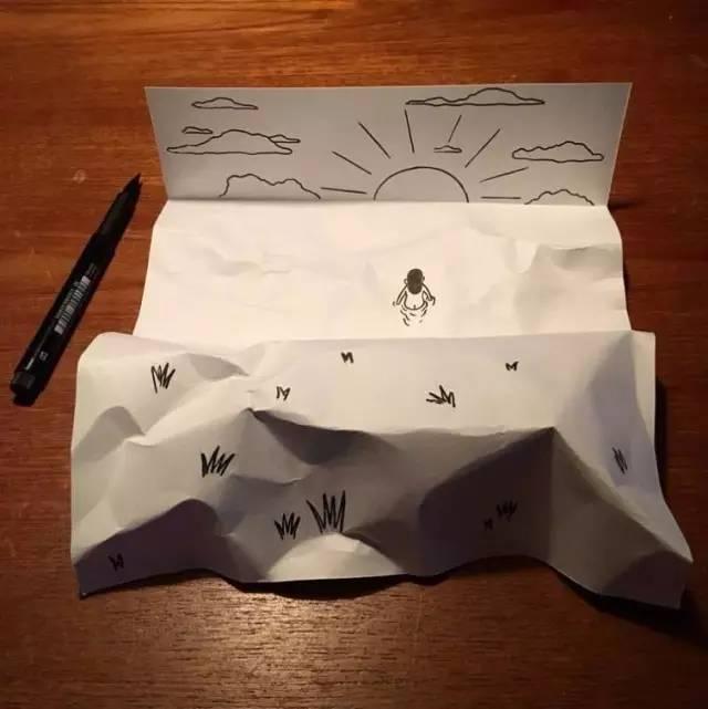 在普通的A4纸上先画出画,然后撕出3D效果!