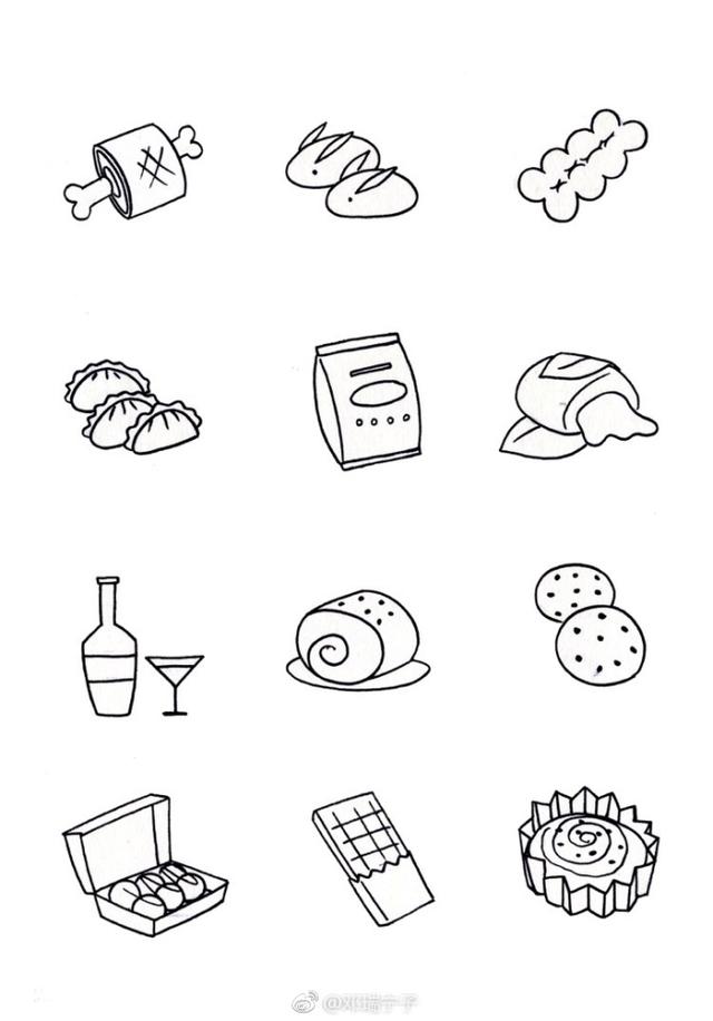 画零食100种简笔画 各种食物简笔画彩色