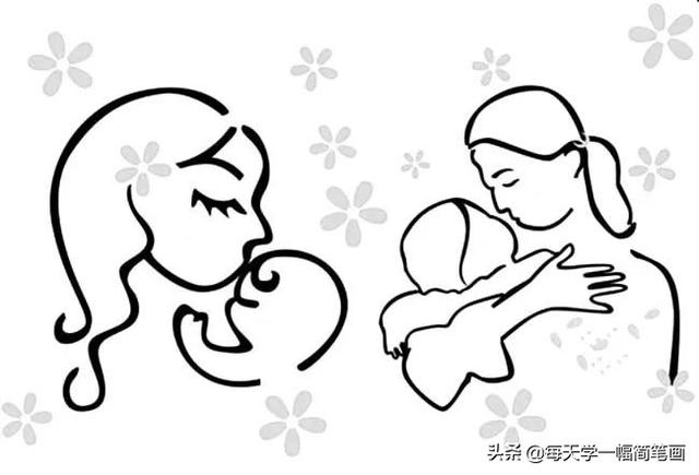 妈妈的节日简笔画图片大全,送给妈妈的一幅画简笔画的女孩