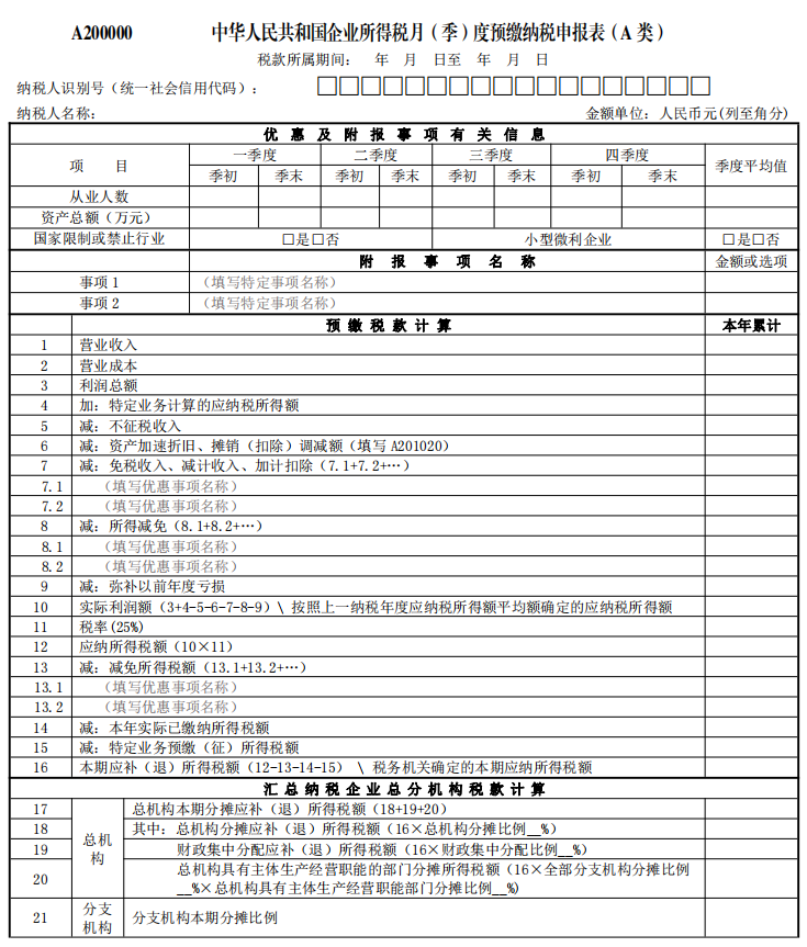 会计必备:2022企业所得税季报申报表格式和填写说明,收藏备用