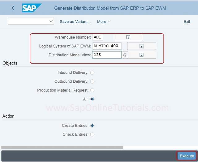 Generate Distribution Model from SAP ERP to SAP EWM in SAP S/4Hana