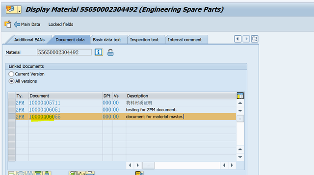 SAP MM 物料主資料的Document Data