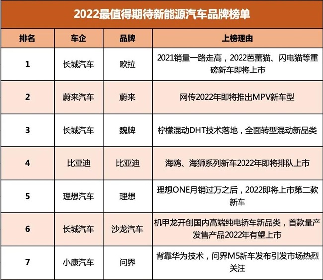 2022最值得期待新能源汽車品牌榜單保值率top10排名