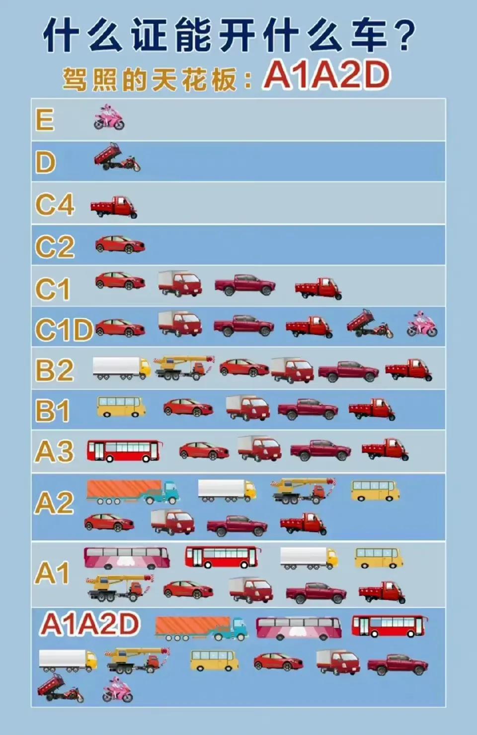 這一對比發現一般人考的c1駕駛證只能開那麼幾種車型