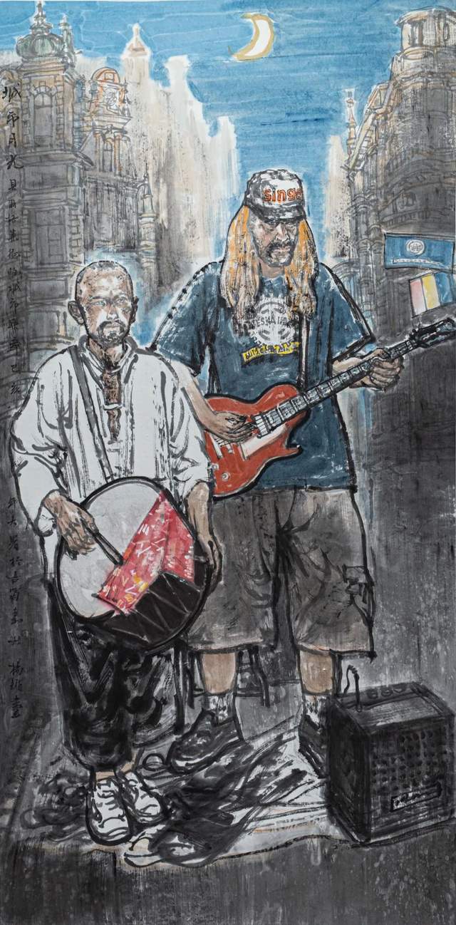 杨循 《城市月光》中国画 136cm×68cm