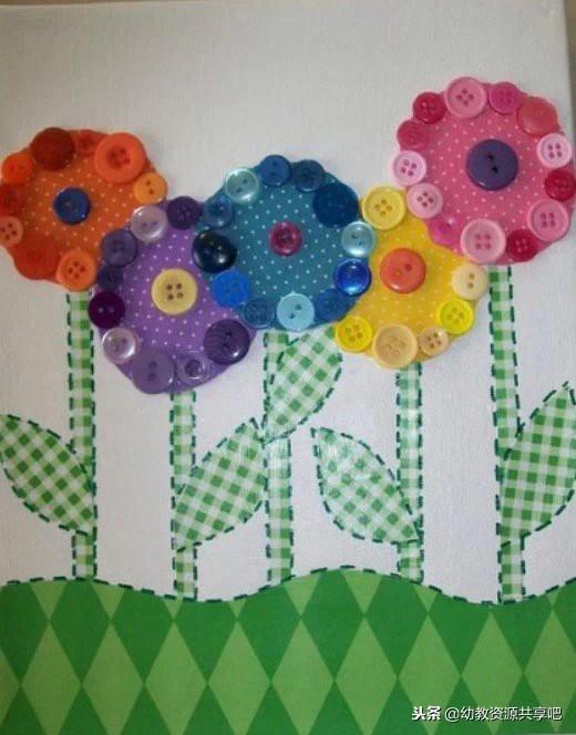 儿童手工纽扣粘贴画(用扣子做的手工作品简单的)_手工miao