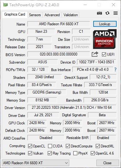 華碩STRIX RX6600XT O8g測試：低功耗+超頻強的新A卡