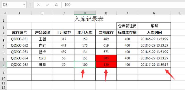 库存表必备设置技巧，安全库存提醒，自动记录入库时间