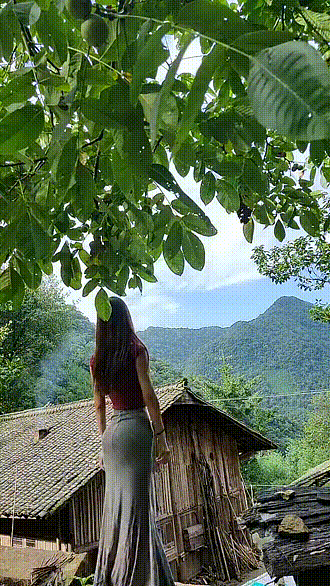 内涵GIF妹子图：美女与美景融为了一体，却惊扰了村中单身汉