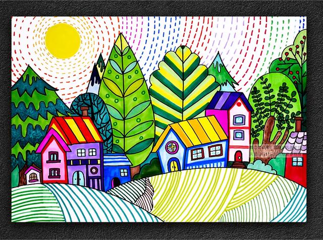 儿童水彩笔画简单好看景物多(简单乡村画画图片大全水彩画)