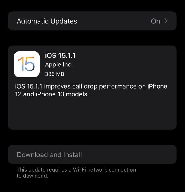 苹果 iOS 15.1.1 正式版推送，iPhone 12/13系列通话掉线问题改善