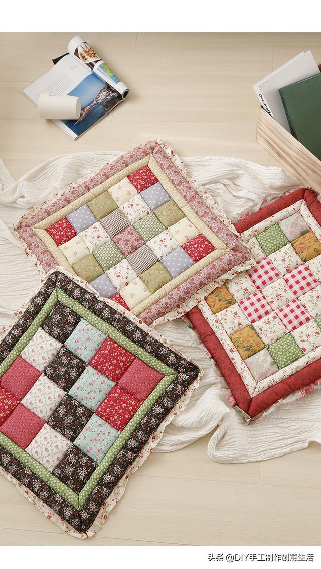 拼布坐垫花样图解(布艺拼接坐垫做法大全)