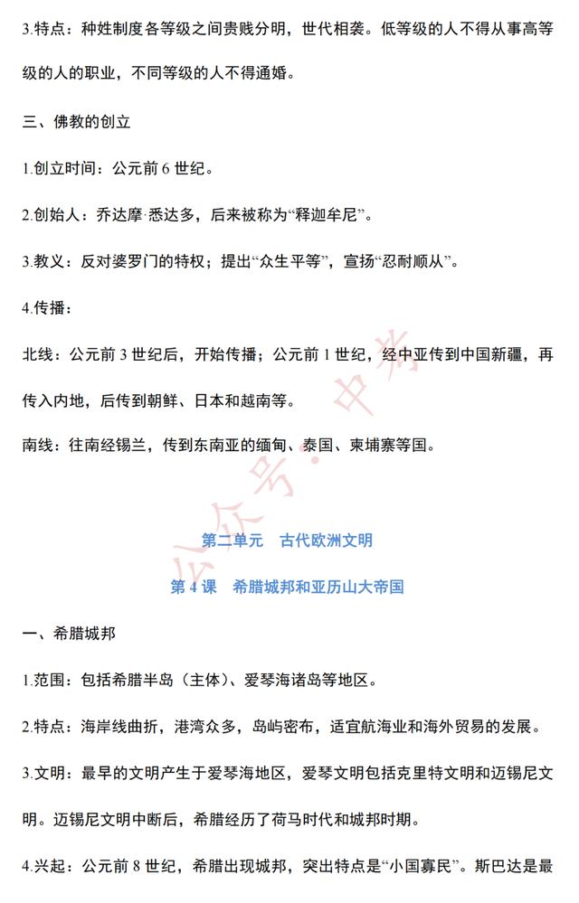 初中班主任：九年级历史上册知识提纲！趁暑假赶紧背起来！可打印