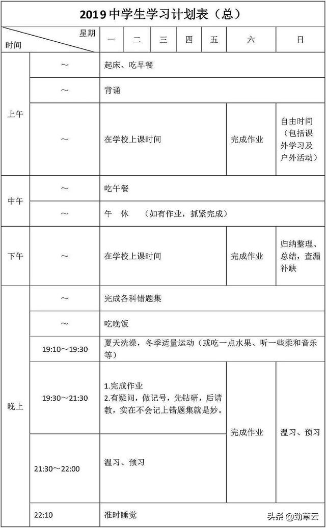 初一孩子學習計劃