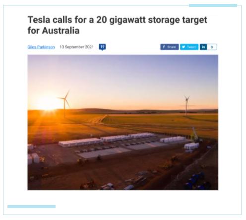 特斯拉建议澳大利亚建设20吉瓦储能装机，让风电光伏“可调度”