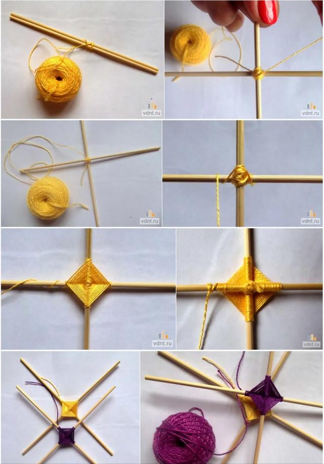 毛线木棍手工方法(毛线木棍十字编小挂件)