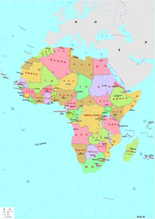 非洲全图4,北美洲:共有23个国家