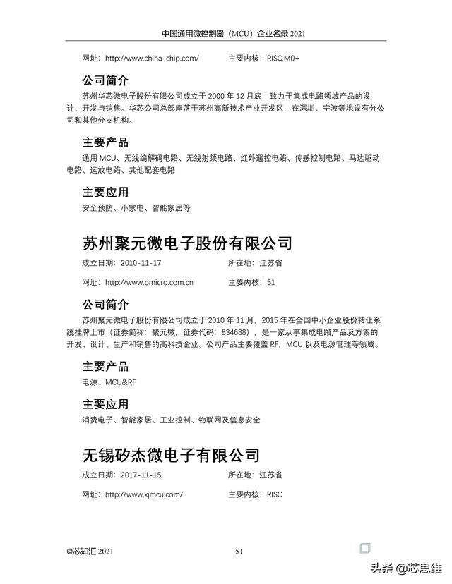 中国通用微控制器(MCU)企业名录 2021