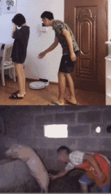 邪恶美女的GIF图：当男票从背后抱住你的时候