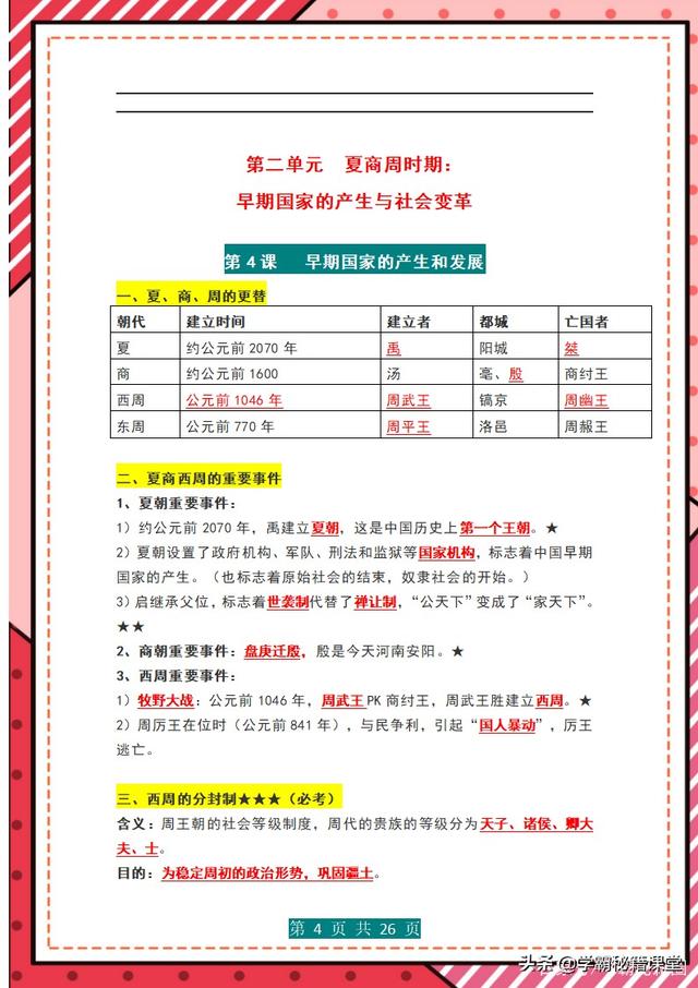 初一历史老师：全班52人43人期中考试95+，就靠熟记了这25页内容