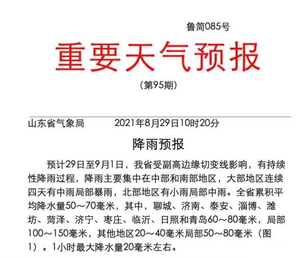 山東省天氣預報21年8月29日至9月1日連續四天有中雨局部暴雨 Kks資訊網