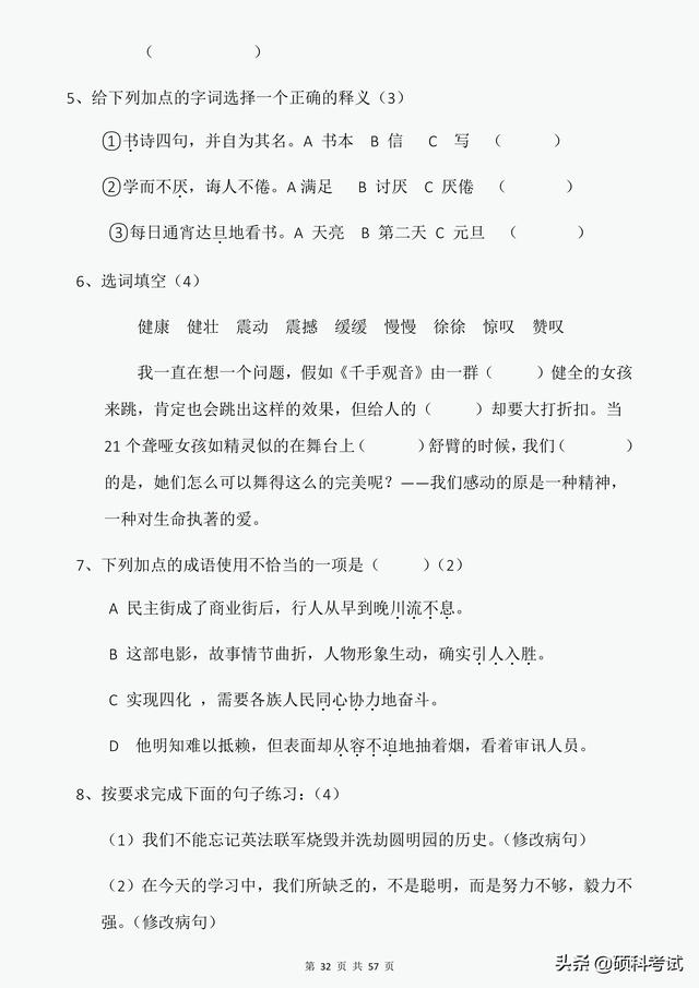 小升初分班试卷（7套附答案）重点中学尖子班，语文冲刺必备 小升初 第17张