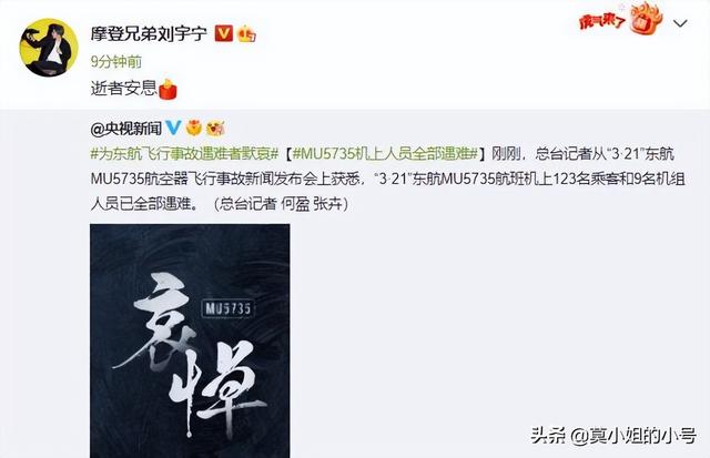 杨紫、蔡徐坤等超百位明星为东航飞行事故遇难者默哀：逝者安息