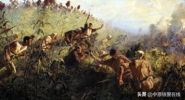 美术经典中的党史三十二期：油画作品《青纱帐里游击队员逞英豪》
