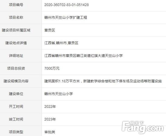 总投资约7000万元 赣州市天竺山小学即将扩建
