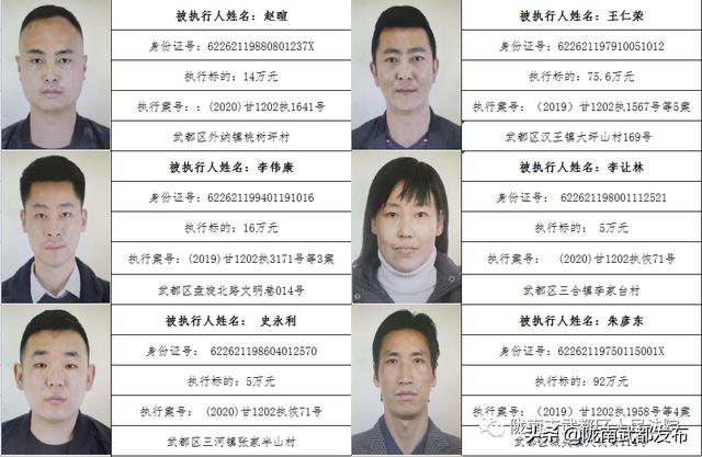 曝光! 武都区法院公布2022年第一批失信被执行人名单（172人）