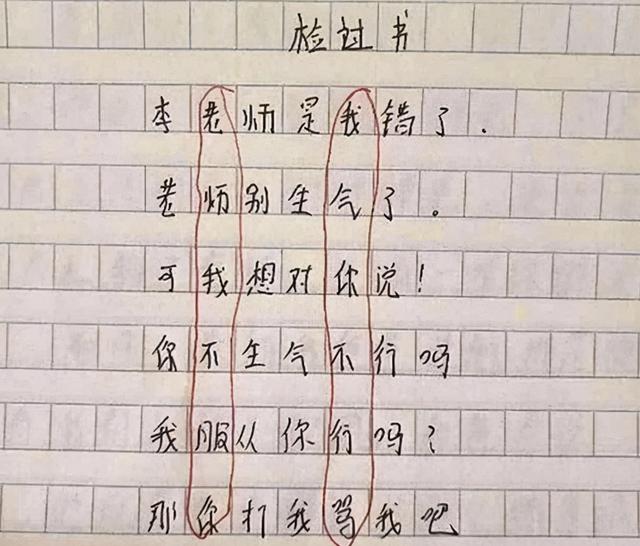 小学生检讨书出现 藏头诗 老师看后很生气 第二天叫来家长 新闻时间