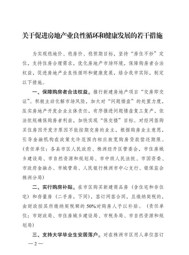 重磅！株洲市人民政府办公室印发《关于房地产业良性循环和健康发展的若干措施》的通知