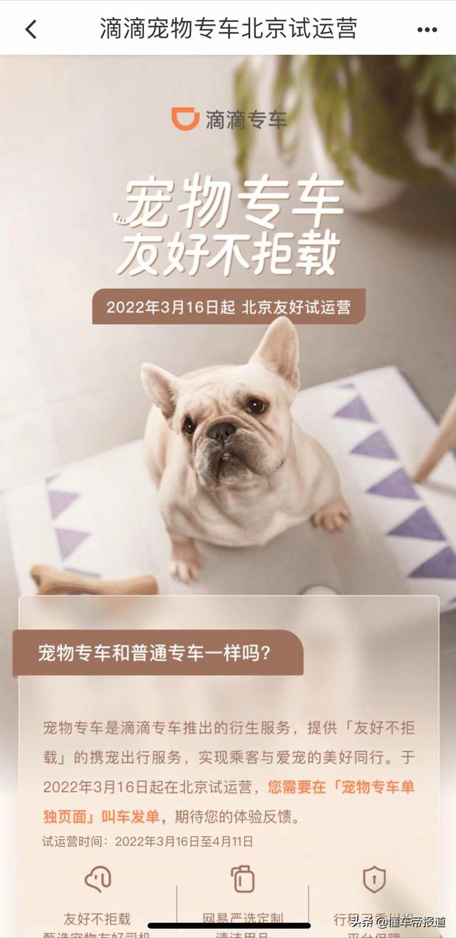 资讯 | 滴滴宠物专车在京上线试运营，每单增加9.9元服务费