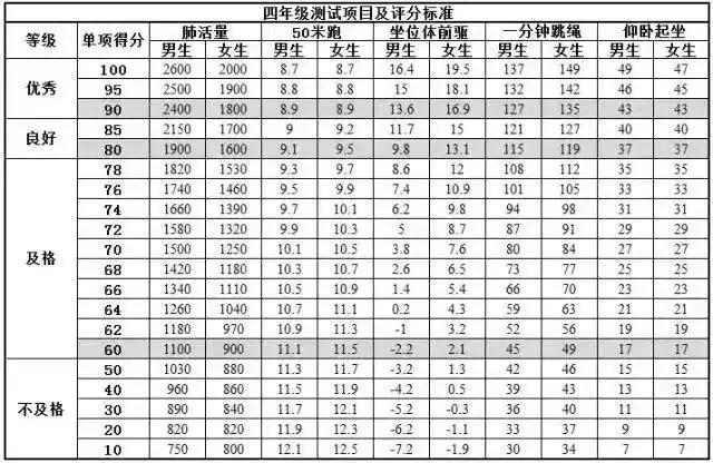 坐位体前屈评分标准