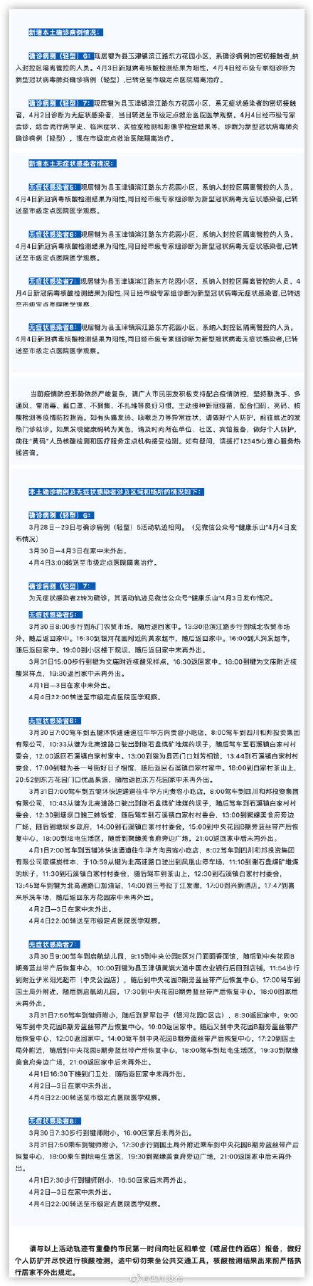 乐山新增本土确诊病例2例、无症状感染者4例