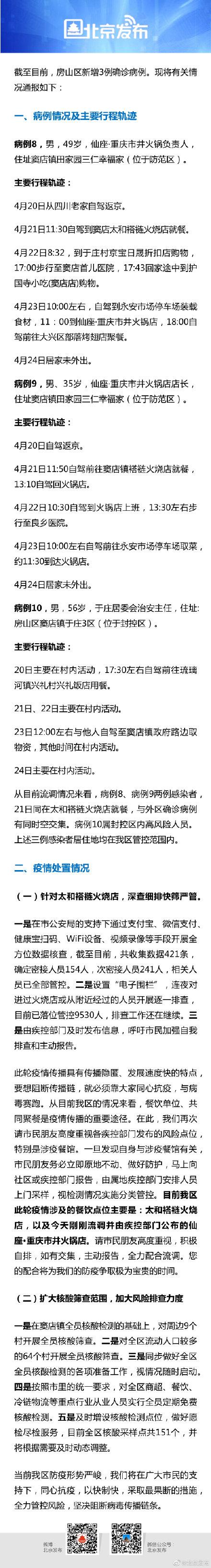 北京房山区新增3例确诊病例行程轨迹公布，其中2人为同一火锅店人员