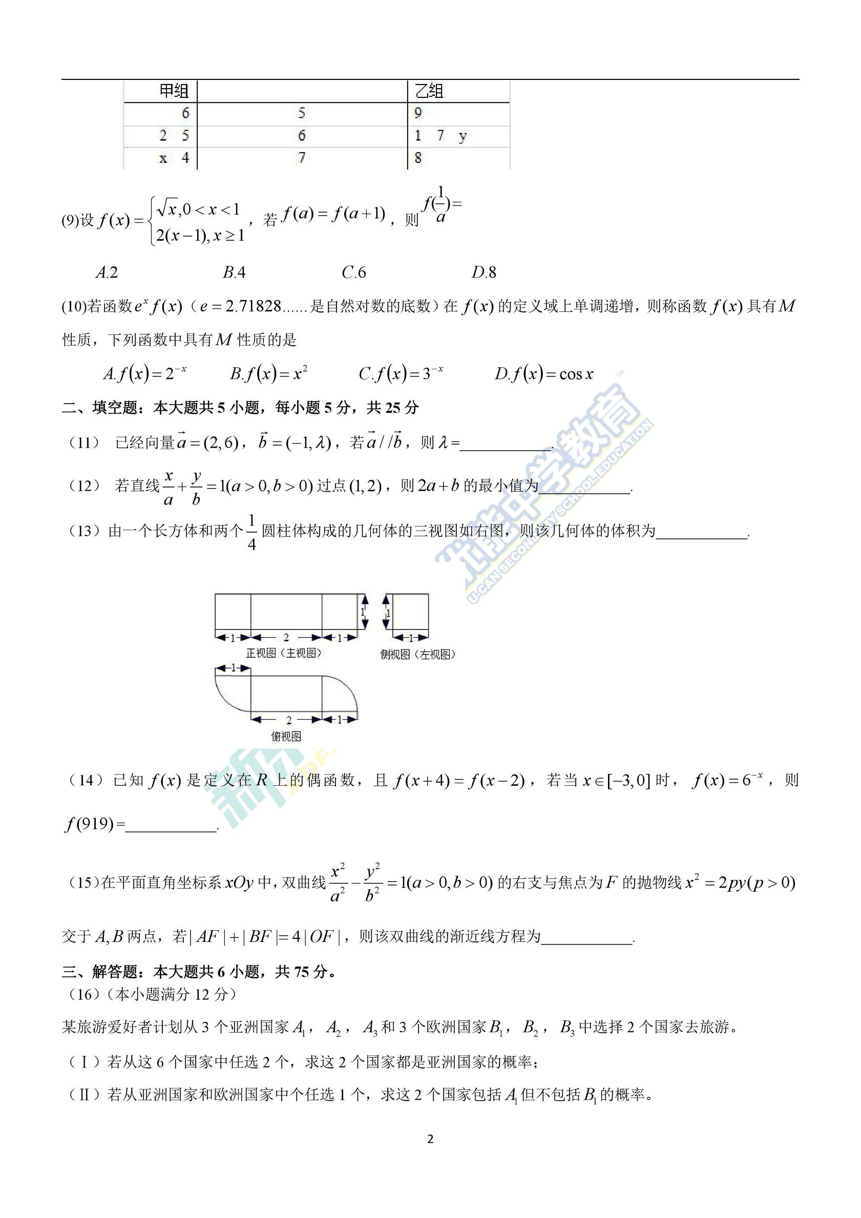 2017高考数学山东卷（文数）真题及答案解析