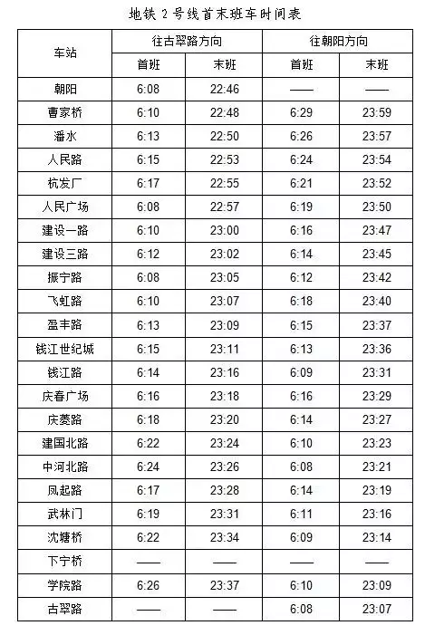 汽车之家1001：地铁2号线首末班时刻表最新发布