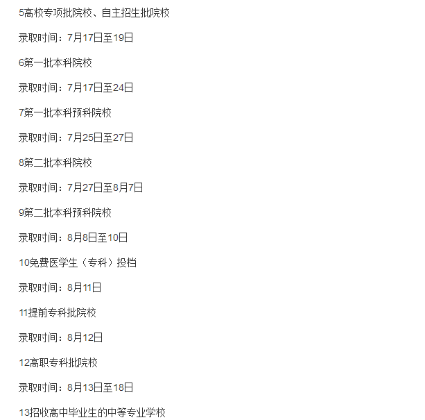 来源各地招生办官网 2017年高考考生最关注的不同批次录取时间