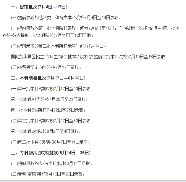来源各地招生办官网 2017年高考考生最关注的不同批次录取时间