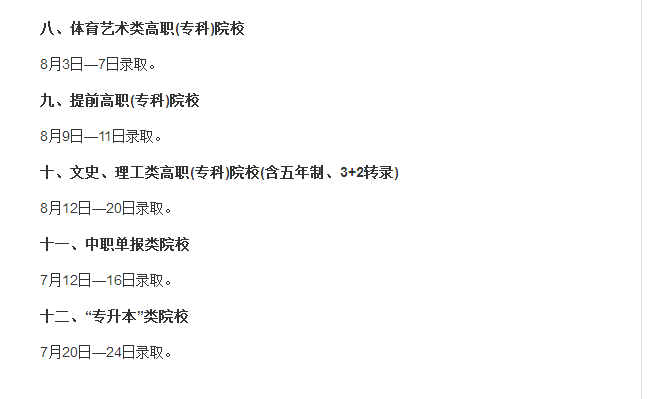 来源各地招生办官网 2017年高考考生最关注的不同批次录取时间