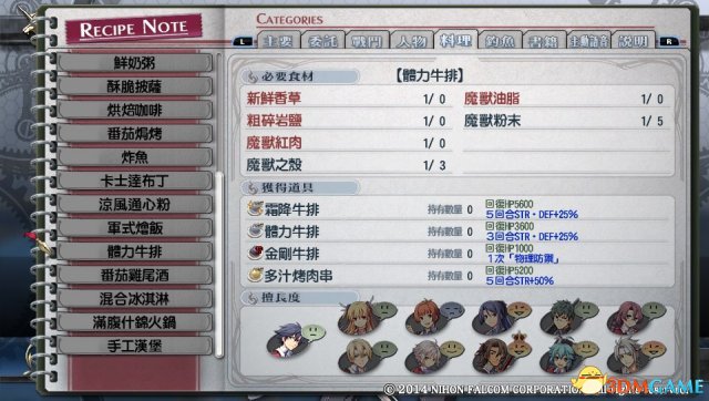 英雄传说闪之轨迹料理图鉴 闪之轨迹全料理效果大全