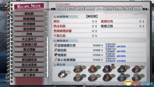 英雄传说闪之轨迹料理图鉴 闪之轨迹全料理效果大全